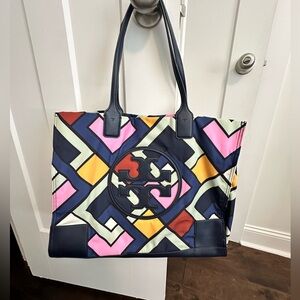 Tory Burch Ella Picnic Box Boas Multicolor Geometric Print Tote